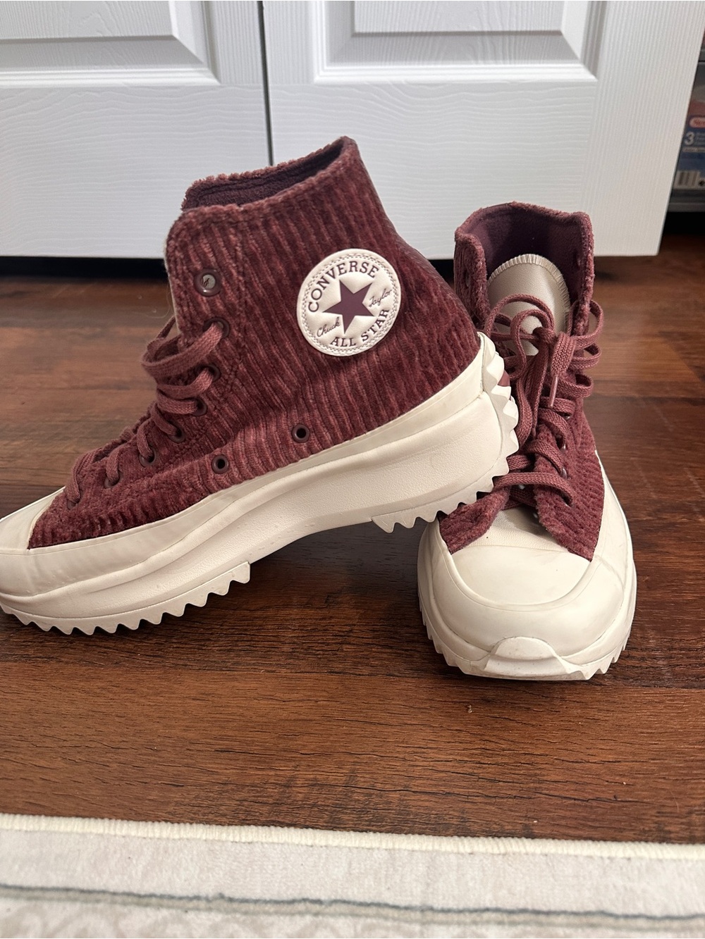 Converse Run Star Hike High Striped Knit Corduroy Dark Wine Maroon A03252C